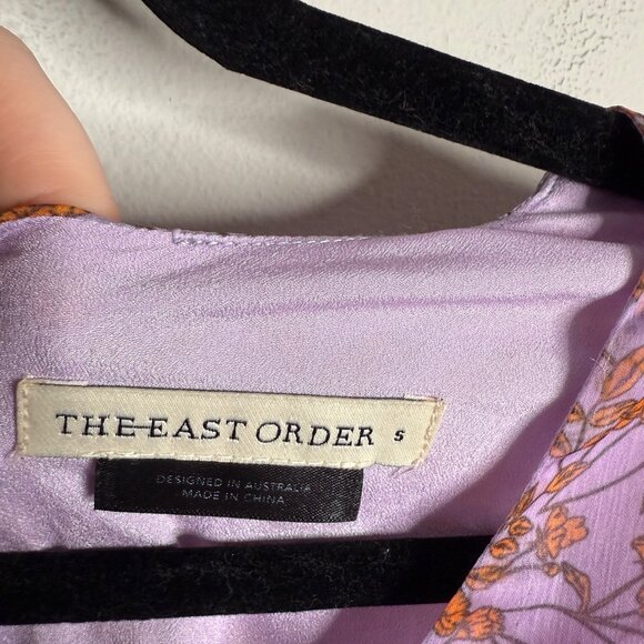 The East Order Women's Small Floral Mini Dress Purple Orange VNeck Ruffle Sleeve - Picture 3 of 3